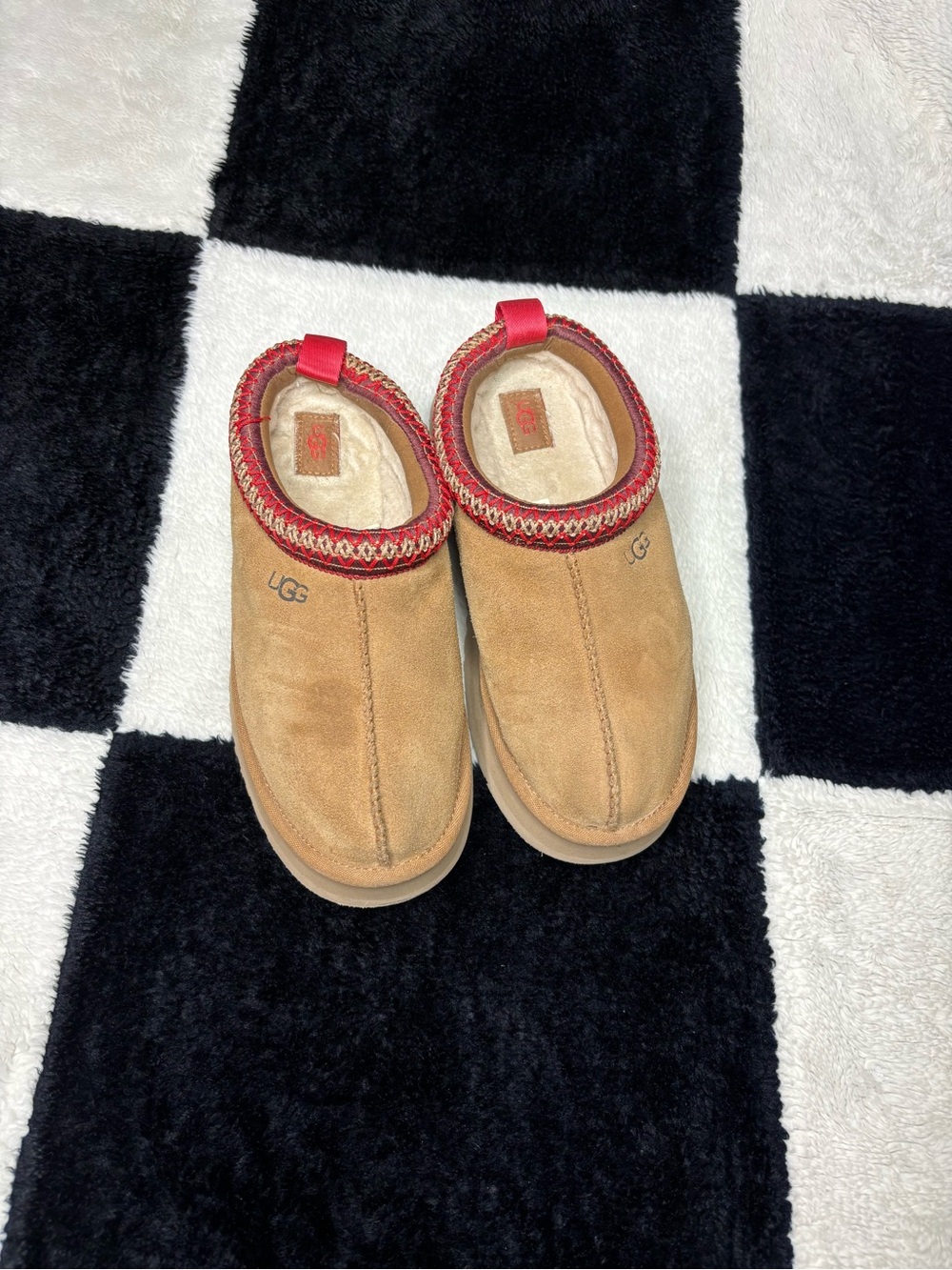 UGG Tazz Chestnut Slip-On Clog with Red Trim